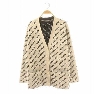 バレンシアガ 22SS Allover Logo Cardigan オールオーバーロゴカーディガン ニット 長袖 Vネック L アイボリー 黒 718920 レディース