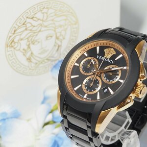 新同品 ヴェルサーチ VERSACE クロノグラフ デイト メデューサ メンズ 腕時計 箱 F227 ゴールド 中古