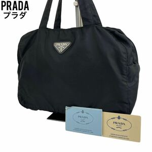 良品　PRADA プラダ　ハンドバッグ　ブラック　黒　テーストナイロン　手提げ　トートバッグ　ショルダーバッグ　白タグ　三角プレート