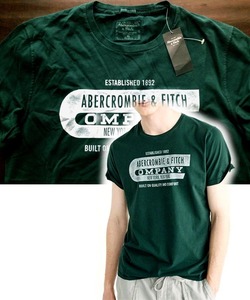 【既決USA】アバクロ ★ Abercrombie@完売胸元【OMPANY】ロゴ入半袖Tシャツ【Abercrombie Garment Dyed Graphic Tee】Dark Green @S