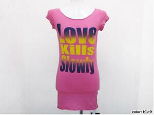 EdHardy タトゥー LOVE KILLS SLOWLY プリント半袖Tシャツ 桃ピンク レディースXS / エドハーディー女性Teeエド・ハーディー