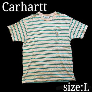 Carhartt WIP ボーダー 半袖Tシャツ サイズM カーハート ピンク系 ビッグシルエット 古着　スケーター カーハート