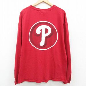 XL/古着 アディダス adidas 長袖 ビンテージ Tシャツ メンズ 00s MLB フィラデルフィアフィリーズ 大きいサイズ コットン クルーネック