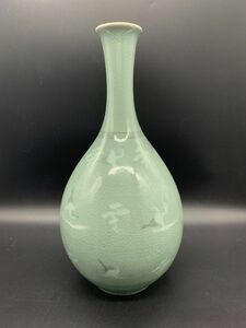 【花瓶】高麗青磁 　趙京陶芸　趙京洙 『雲鶴花瓶』32.5㎝　華道/花生/花器/フラワーアレンジメント　　N0825D