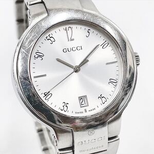 稼動品 GUCCI グッチ 8900M デイト シルバー文字盤 QZ メンズ腕時計 ラウンド SS 純正ベルト R店1206☆