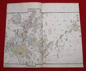 地図 （絵図）長崎県 佐賀県 肥前國 B 木版 彩色 古地図 江戸時代 （レターパックライト発送）