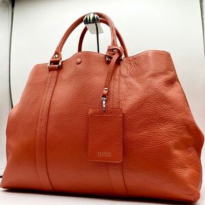 【希少色/極美品】1円 BARNEYS NEWYORK バーニーズニューヨーク ハンドバッグ トート ビジネス レザー 本革 メンズ オレンジ 大容量◎