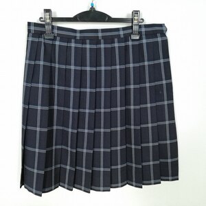 1円 スクールスカート 大きいサイズ 冬物 w78-丈54 チェック 中学 高校 プリーツ 学生服 制服 女子 中古 HK7700