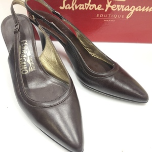 ●Salvatore Ferragamo サルヴァトーレ フェラガモ レザー ミュール ストラップ 5 1/2 C 約22.5～23㎝ ブラウン こげ茶系/T030002