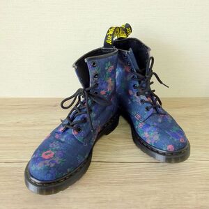 極美品 Dr.Martens ドクターマーチン レディース UK5 24cm 紺 ネイビー■花柄 8ホール ファブリック ブーツ くつ 靴■D4 920-5