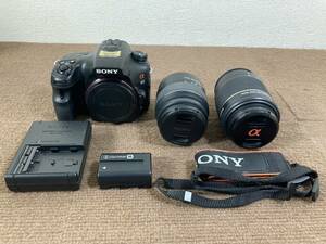 【中古品】SONY α65 デジタル一眼レフ カメラ 本体 SLT-A65V レンズ SAL55200-2 / SAL-1855 充電器有 通電動作確認済