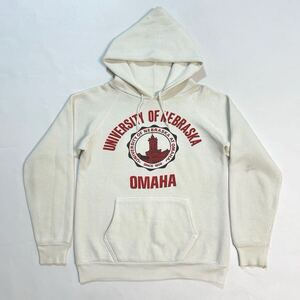 70s 80s OMAHA college ラグランスリーブ スウェット パーカー USA製 Vステッチ ビンテージ カレッジプリント 3段 フーディー / 50s 後付け