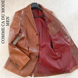 美品 /最高級●COMME CA DU MODE MEN コムサデモード テーラードジャケット メンズ 羊革 山羊レザー ジャケッ ト 茶 ［Lサイズ］ブラウン 