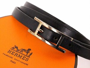 HERMES【エルメス】アピ レザーブレスレット☆バングル☆チョーカー☆黒×シルバー金具☆ロゴ☆レディース☆メンズ