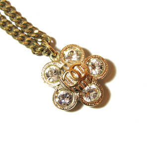 「CHANEL」 Vintage Gold Tone × Rhinestone Coco Mark Necklace シャネル ココマーク ラインストーン フラワー ネックレス ゴールド