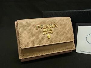 ■新品■未使用■ PRADA プラダ 1MH021 レザー 三つ折り 財布 ウォレット 小銭入れ 札入れ レディース ピンクベージュ系 FC7252