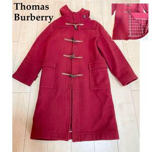 Thomas Burberry トーマスバーバリー ダッフルコート　ジャケット　アウター ウール　裏地　総柄　チェック　Mサイズ　レッド