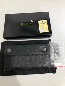 HB9702　パイソン　 Crowz　クローズ　 長財布　 メンズ ヘビ ウォレットチェーン付き 本革 レザー　 未使用品