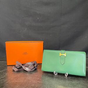 HERMES エルメス ベアン クラシック グリーン ゴールド金具 Y刻印 二つ折り レザー 長財布 ウォレット 箱付き 2