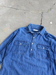 シルエット◎　old j.crew デニムプルオーバー　シャツ　vintage usa インディゴ デニム シャツ デニムシャツ