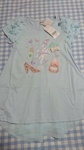 ♪139☆未使用・保管品☆ANGELLOVE☆袖シフォン後姿もかわいい半袖カットソー　サックス150②