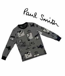 PaulSmith ポールスミス 長袖Tシャツ ロンT 総柄 コットン グレー メンズM 