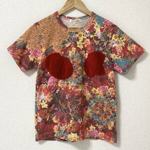 AD2003 COMME des GARCONS フラワー 転写 Tシャツ ベロア 装飾 コムデギャルソン 花柄 半袖 カットソー Tee VINTAGE archive 1444