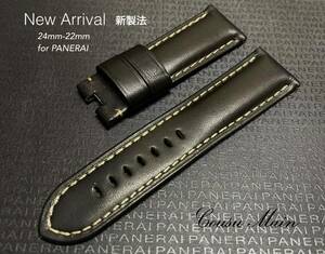 ●新製法24mm-22mm　イタリアカーフ×特殊防水ラバーレザー（裏完全防水）Dバックル用 パイプ付（パネライ PANERAI 44mmケース）向CK015