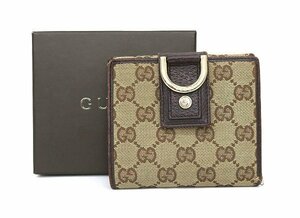 GUCCI/グッチ Wホック 二つ折り財布 GGキャンバス×レザー ベージュ×ブラウン ユニセックス