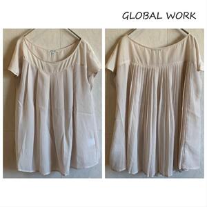 GLOBAL WORK ベージュノースリーブカットソー フレア プリーツ gw43