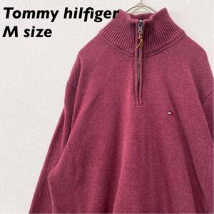 トミーヒルフィガー　ニット　セーター　ハーフジップ　刺繍ロゴ　男女兼用　Mサイズ　tommy hilfiger ユニセックス　コットンニット