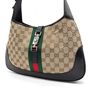 1円【極上品】GUCCI グッチ トートバッグ ハンド ジャッキー シェリーライン GG柄 シルバー金具 肩掛け キャンバス レザー ベージュ 茶色