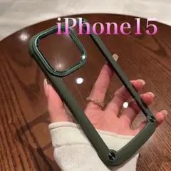 iPhone15 ケース カーキ クリアカバー透明ハードケース耐久性 カーキ