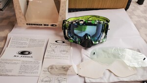 街中のみで使用品 OAKLEYオークリーMX GOGGLE ゴーグル CrowbarMx クローバー inブルーレンズ 緑黒白黄色 クリアーレンズ&使い捨てレンズ付