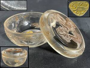 オールドラリック （LALIQUE） 蓋物 L’ORIGAN 1912年モデル 見込陽刻サイン Marcilhac COTY-3 送料一律