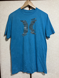 ★【HURLEY ：ハーレー】ロゴプリント 半袖Tシャツ サーフィン sizeM/ターコイズ