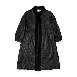 本革&本毛皮◆ANGEL LEATHER エンゼルレザー ミンク系ファー付き レザーコート 11 /黒 ブラック/レディース/レトロ/ビンテージ/国産品