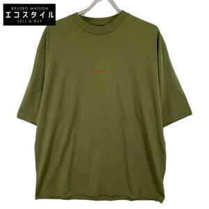 MARNI マルニ グリーン 24年 ロゴプリント S/S Tシャツ カーキ 48 トップス コットン メンズ 中古