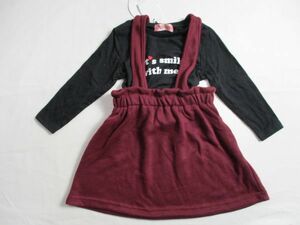 SF438【Chaletron】シャリロン　新品　トップス　プリント　長袖Tシャツ　ボトムス　2点セット　女児　エンジ・黒　100