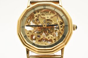 エルジン スケルトン ラウンド ゴールド 手巻き メンズ 腕時計 ELGIN