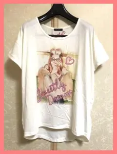 ☆イング☆超美品♪ガール柄シフォンコンビゆるTシャツ☆