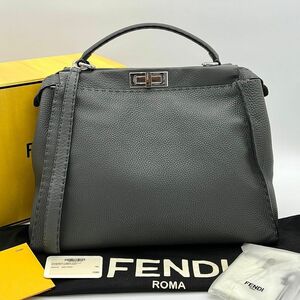 【鑑定済】FENDI ピーカブー セレリア 2WAYハンドバッグ ダークグレー