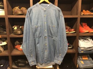 90 00’SDOUBLE IMPACT NO COLLAR DENIM SHIRT SIZE L ノーカラー デニム シャツ 長袖