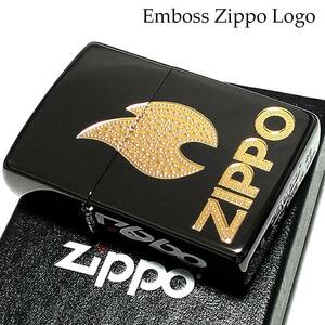 ZIPPO ロゴ 炎 ジッポ ライター エッチング彫刻 エンボス加工 ブラックニッケル かっこいい ゴールド おしゃれ プレゼント ギフト メンズ