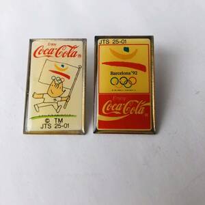 ●送料120円〜 1992年 当時物 コカコーラ CocaCola ピンバッジ 2個 まとめて バルセロナ五輪 オリンピック レトロ コレクション コビー犬