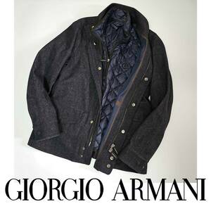 今冬の最強２way デニムブルゾン 定価60万 ZIPアップ GIORGIO ARMANI ジョルジオアルマーニ 48サイズ Mサイズ相当 ネイビーカラー ダウン