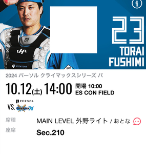 10/12(土) ファイターズ　エスコンフィールド　クライマックスシリーズ第1戦　チケット1枚