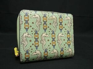 1円 ■極美品■ TORY BURCH トリーバーチ レザー 二つ折り 財布 ウォレット 札入れ 小銭入れ カード入れ ライトブルー系 BI4262