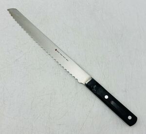 【中古】SAKAI TOHJI PILOT INOX 堺刀司 パン切り包丁 刃長 約240㎜ 洋包丁 鍔付 三本鋲 パンスライサー 調理器具 日本製 DM0923M