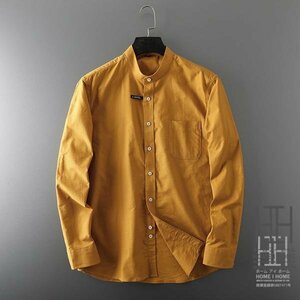 2XL 807イエロー シャツ メンズ メンズシャツ メンズ 長袖シャツ シャツ バンドカラーシャツ スタンドカラーシャツ メンズ